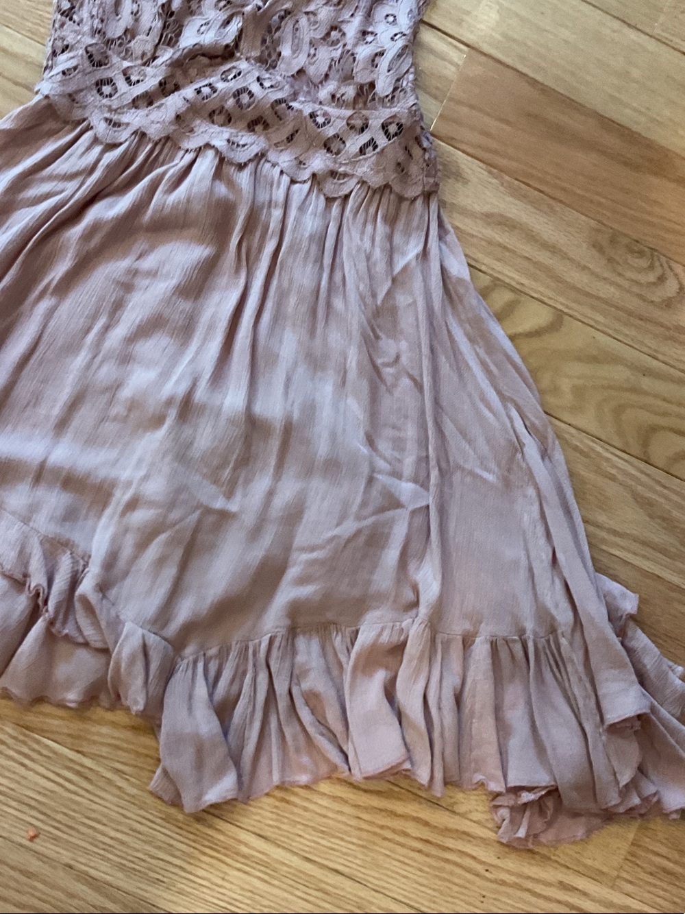 Free People Adella Slip Dress Lace-Trim Pleated Mini Blush Pink small whimsigoth - Picture 7 of 14